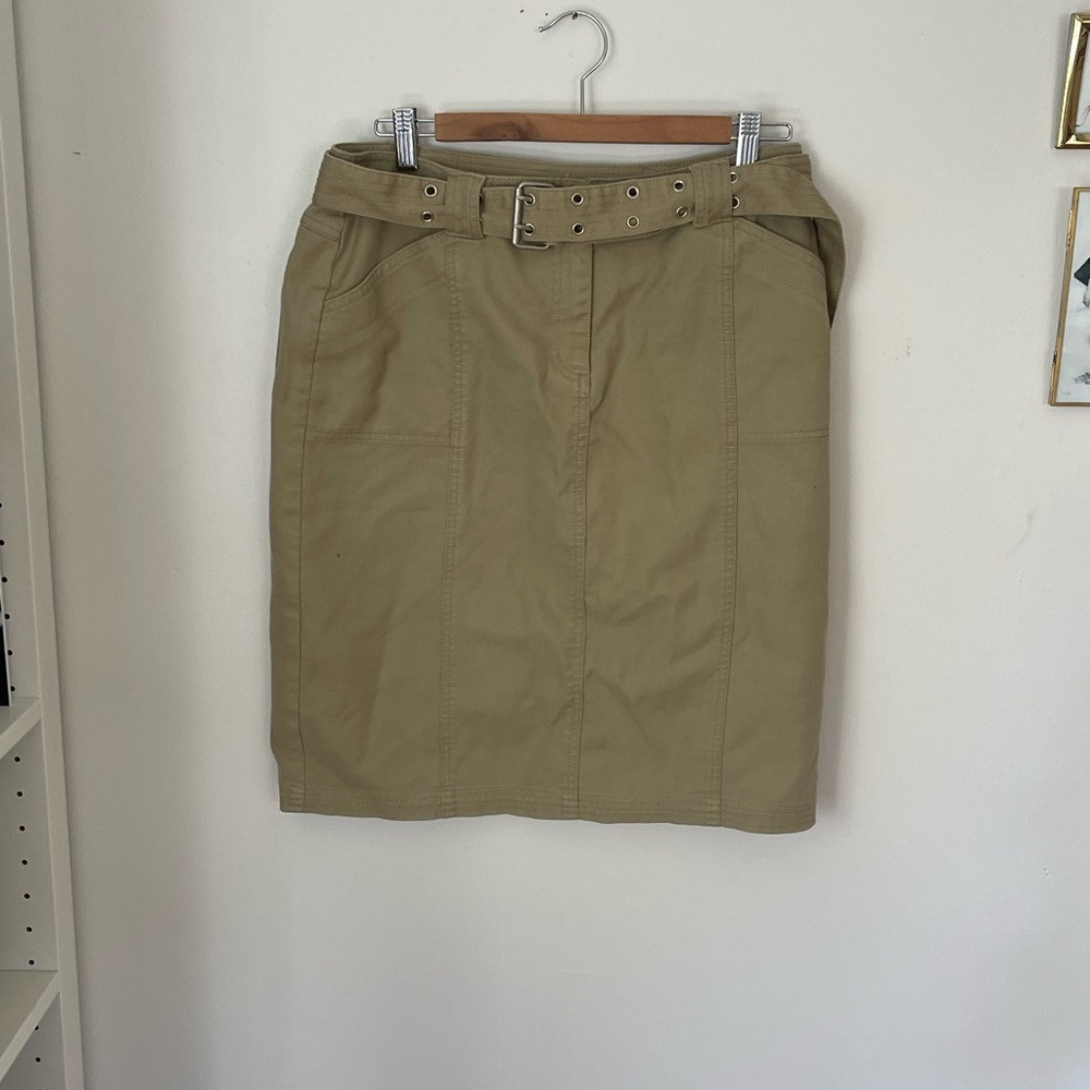 Isaac Mizrahi Olive Belted Pencil Skirt